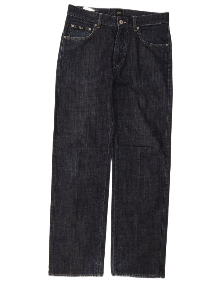 Hugo Boss Herren Straight Jeans W32 L32 Marineblaue Baumwolle