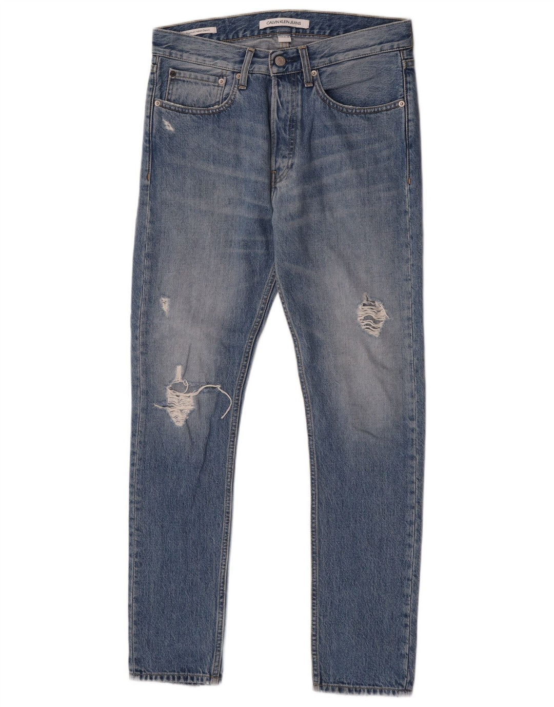 Calvin Klein Herren Distressed Slim Jeans W29 L30 Blaue Baumwolle