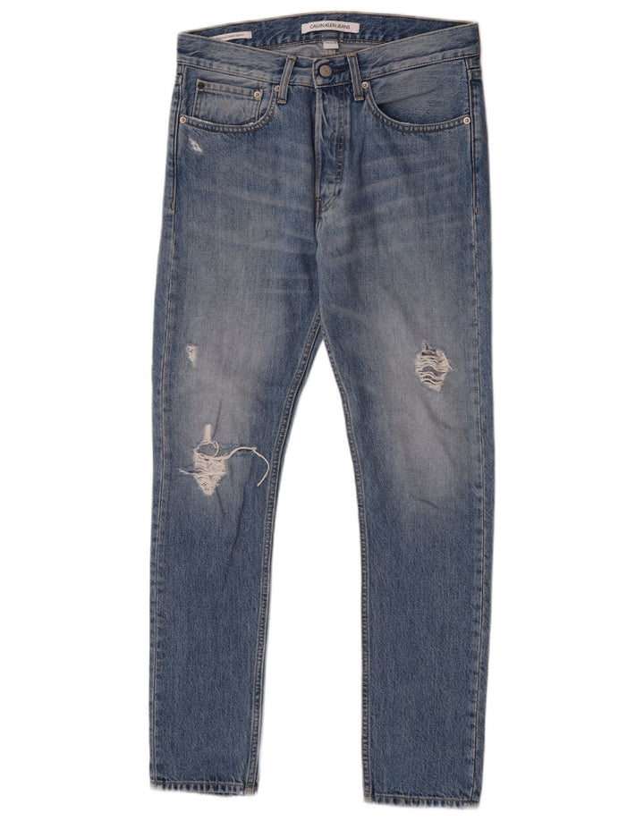 Calvin Klein Herren Distressed Slim Jeans W29 L30 Blaue Baumwolle