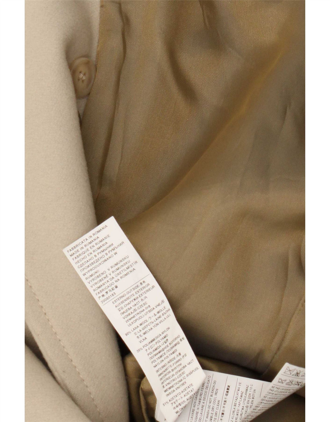 Sisley Damen Zweireihiger Mantel IT 40 Small Beige Wolle