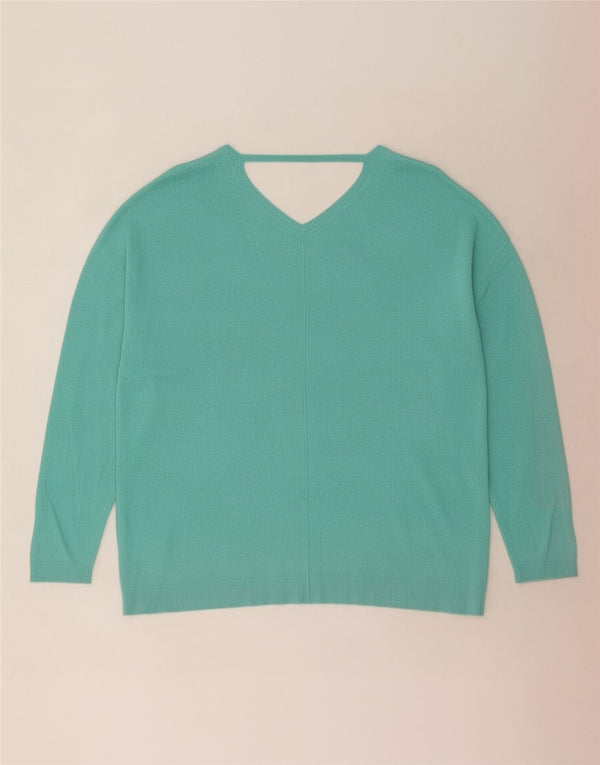 Marks & Spencer Damen-Pullover mit V-Ausschnitt, UK 22 3XL, türkisfarbene Viskose
