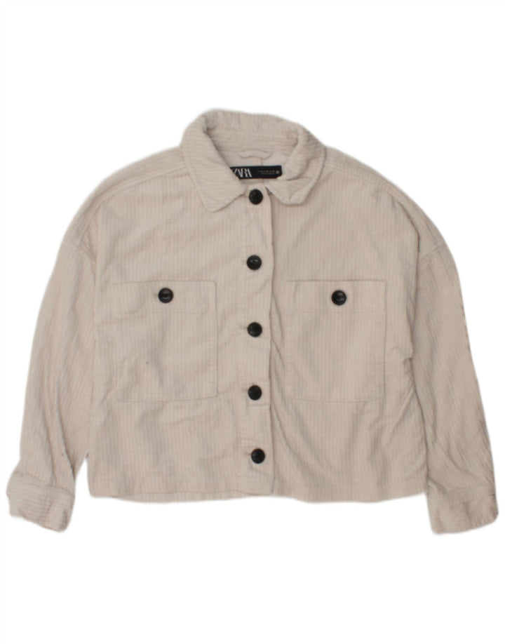 Zara Damen Cordjacke UK 14 Mittelweiße Baumwolle