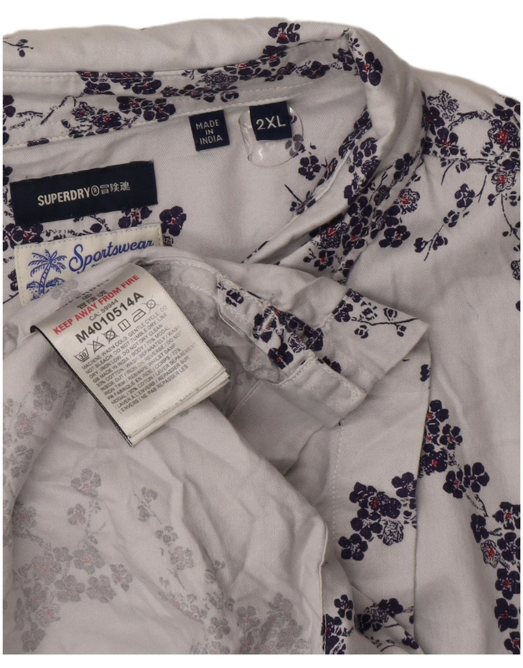 Superdry Herren Kurzarmhemd 2XL Grau Blumen Modal