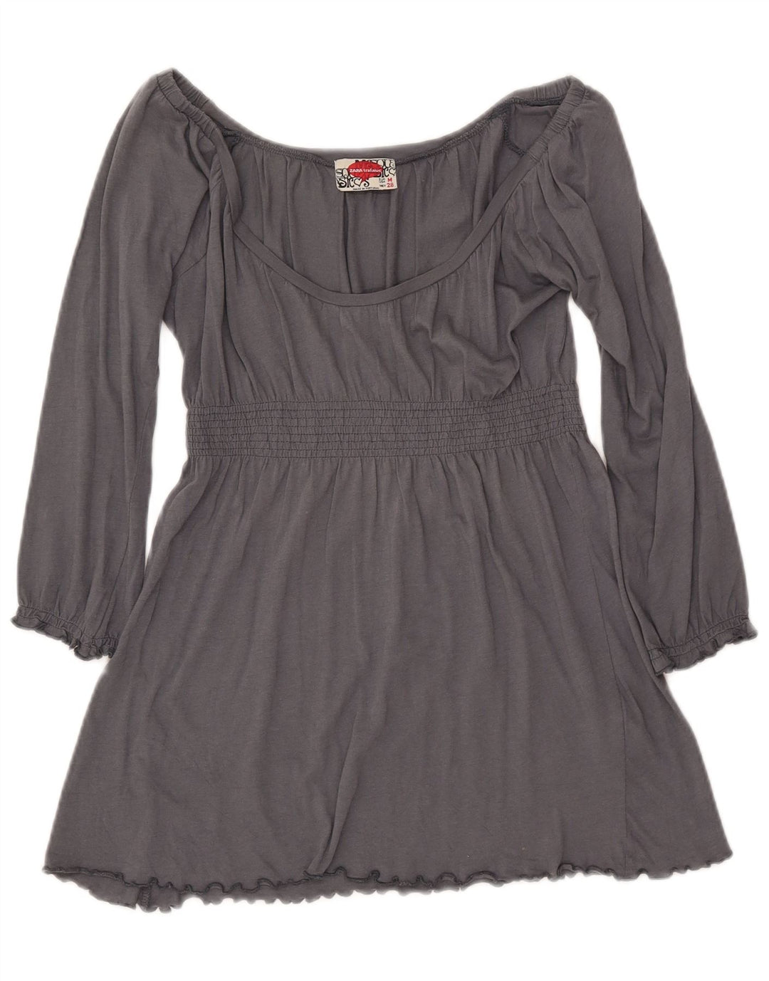 ZARA Damen Trafaluc 3/4-Ärmel-Blusenoberteil UK 12 Mittelgraue Baumwolle