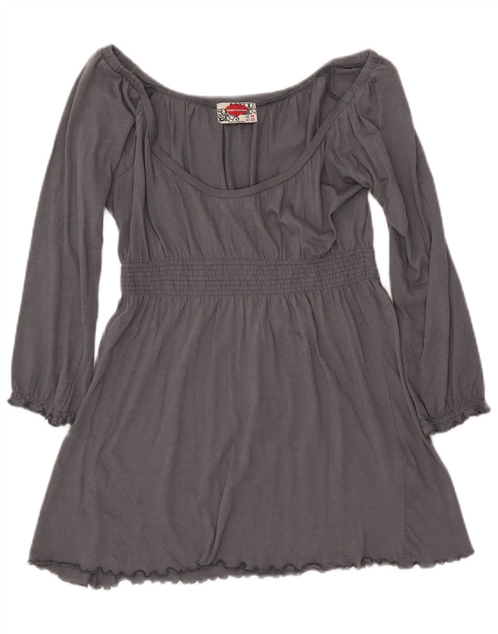 ZARA Damen Trafaluc 3/4-Ärmel-Blusenoberteil UK 12 Mittelgraue Baumwolle