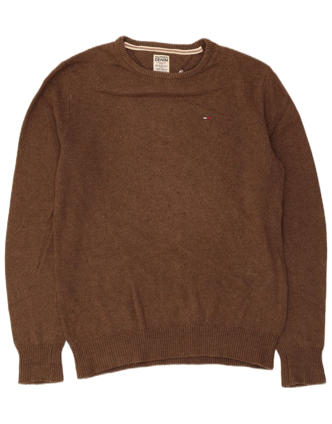 Tommy Hilfiger Herren-Pullover mit Rundhalsausschnitt, Größe S, braune Baumwolle