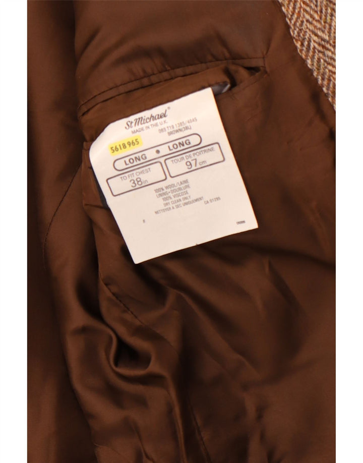 ST MICHAEL Herren-Blazer mit 2 Knöpfen, UK 38, mittelbraune Wolle mit Fischgrätenmuster