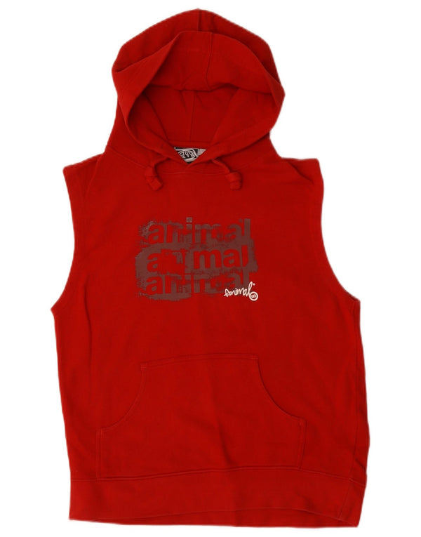 Ärmelloser Kapuzenpullover mit Animal-Print für Herren aus mittelroter Baumwolle
