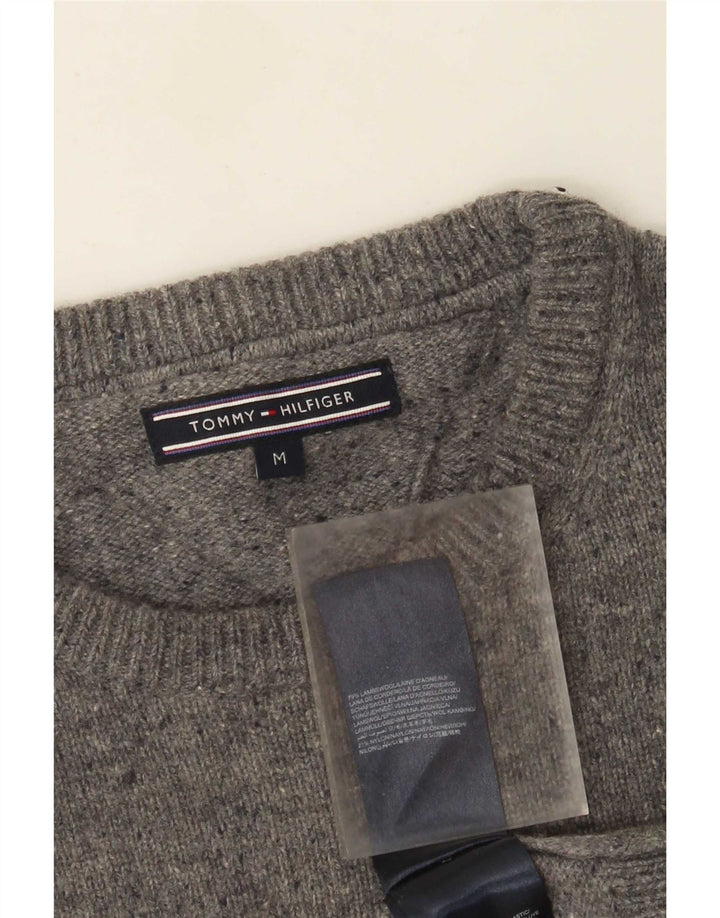 Tommy Hilfiger Herren-Pullover mit Rundhalsausschnitt, mittelgrau gefleckte Lammwolle