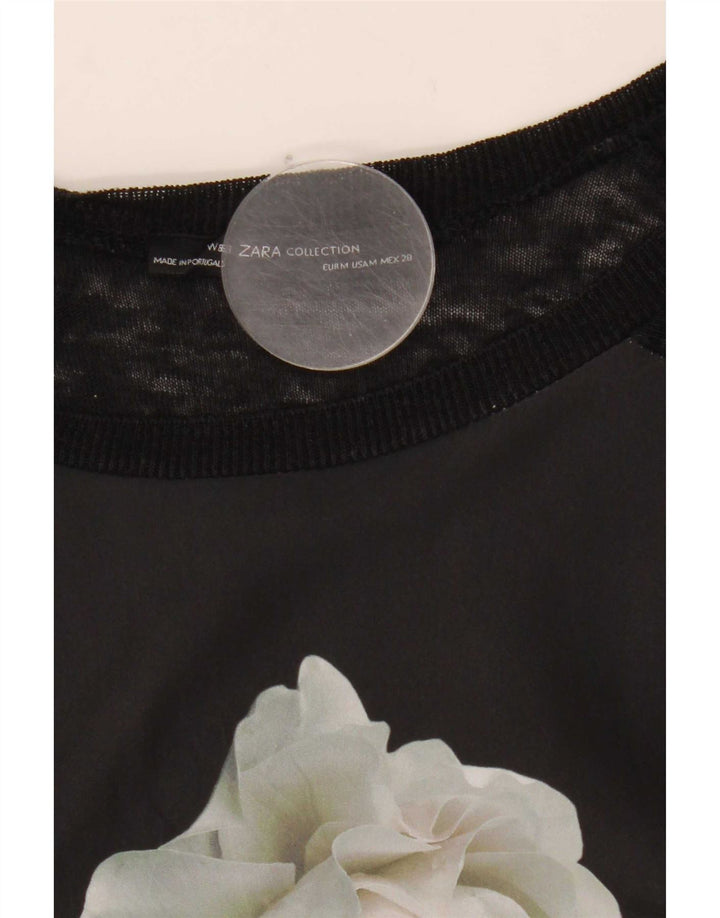 Zara Damen Grafik-Top mit 3/4-Ärmeln, UK-Größe 12, mittelschwarz, geblümt
