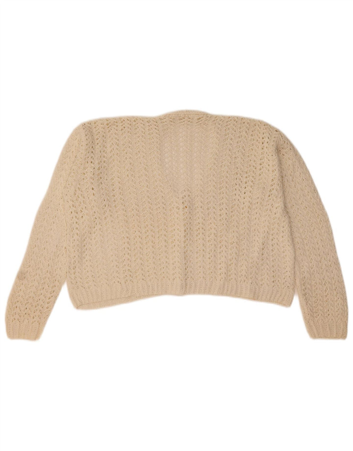 Vintage Damen Crop Cardigan Pullover UK 14 Mittelweiß