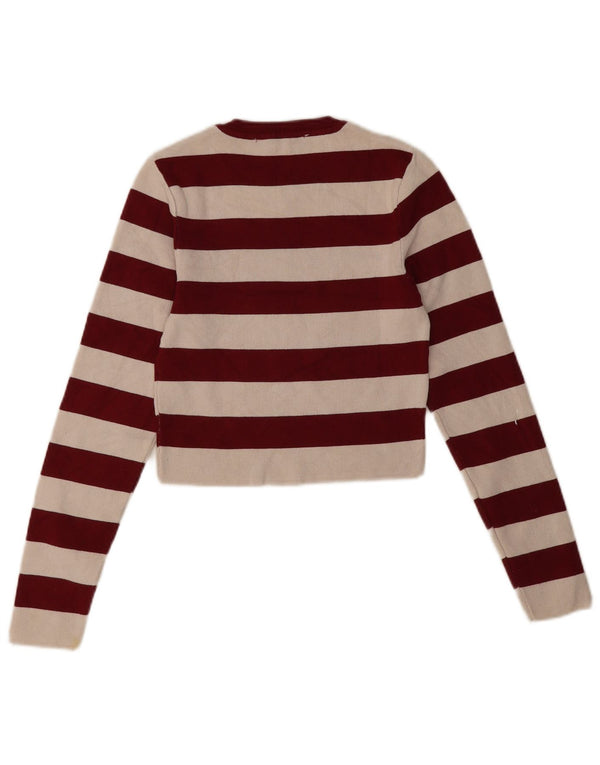 Zara Damen Crop Crew Neck Pullover Pullover UK 12 Medium Burgundy gestreift