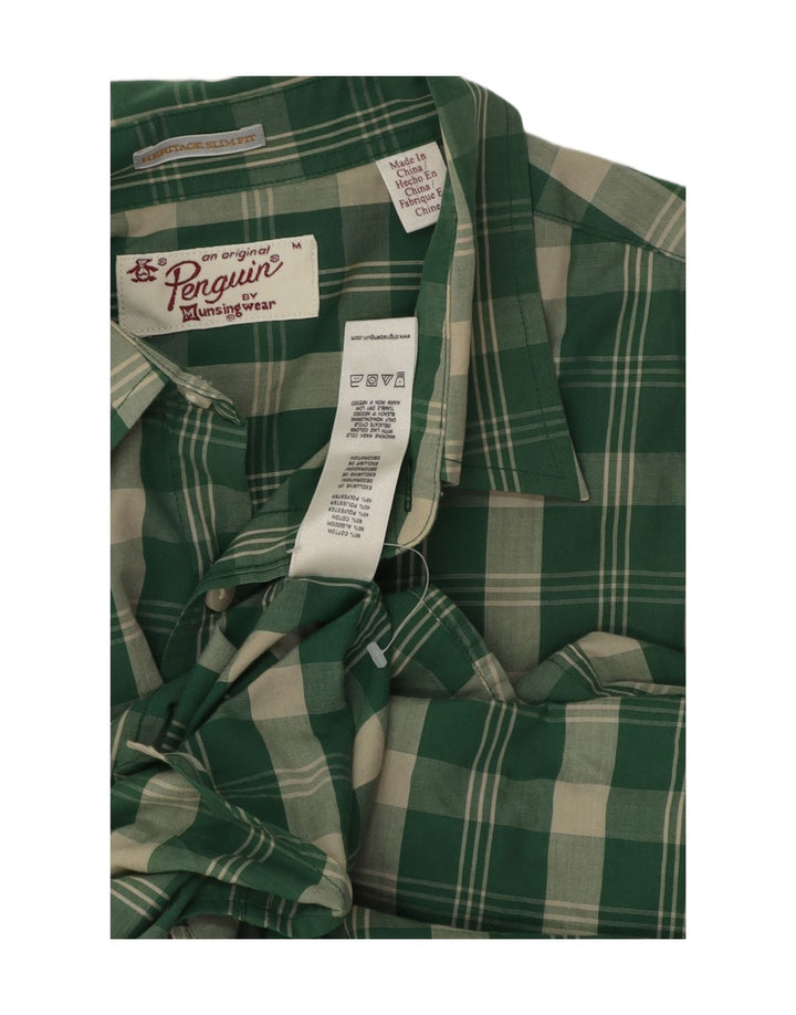 Penguin Herren Heritage Kurzarm-Slim-Fit-Hemd aus mittelgrün karierter Baumwolle