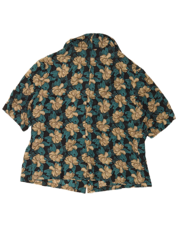 Vintage Damen Kurzarmshirt UK 16 Großes mehrfarbiges Blumenmuster