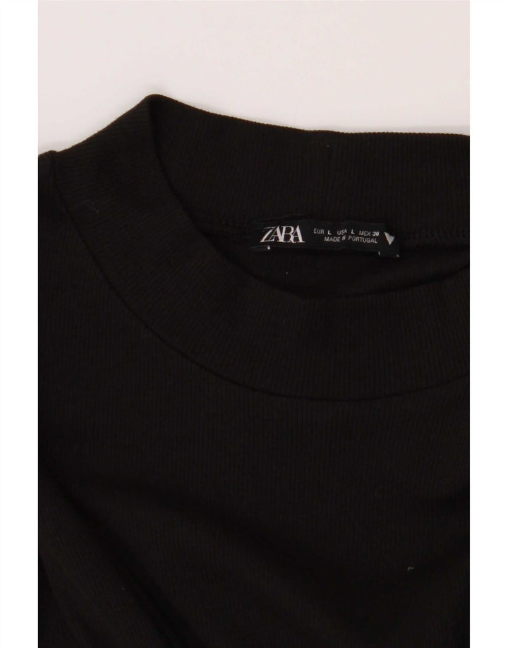 Zara Damen Langarm-Basic-Kleid UK 14 Large Schwarz