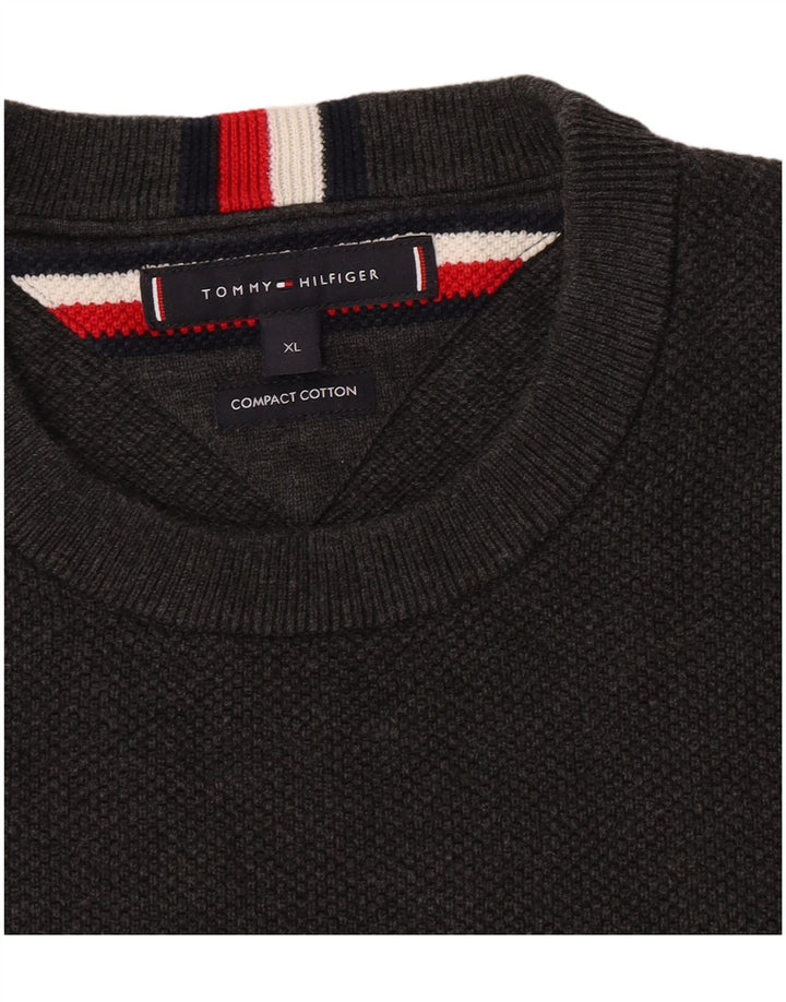 Tommy Hilfiger Herren-Pullover mit Rundhalsausschnitt, XL, graue Baumwolle
