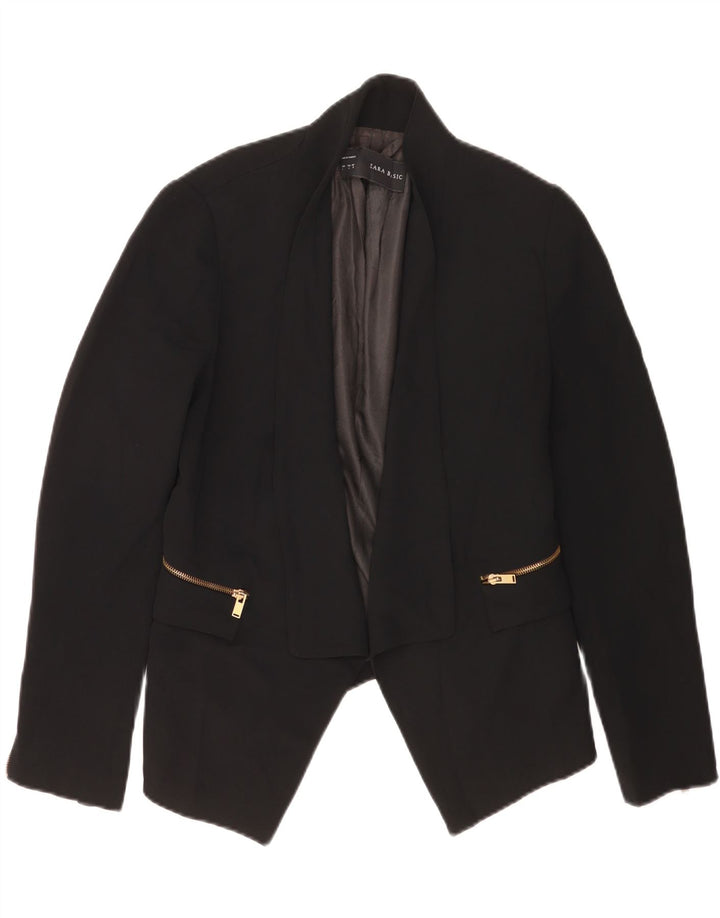 Zara Damen Asymetric Open Blazer Jacke UK 16 Large Schwarz Polyester