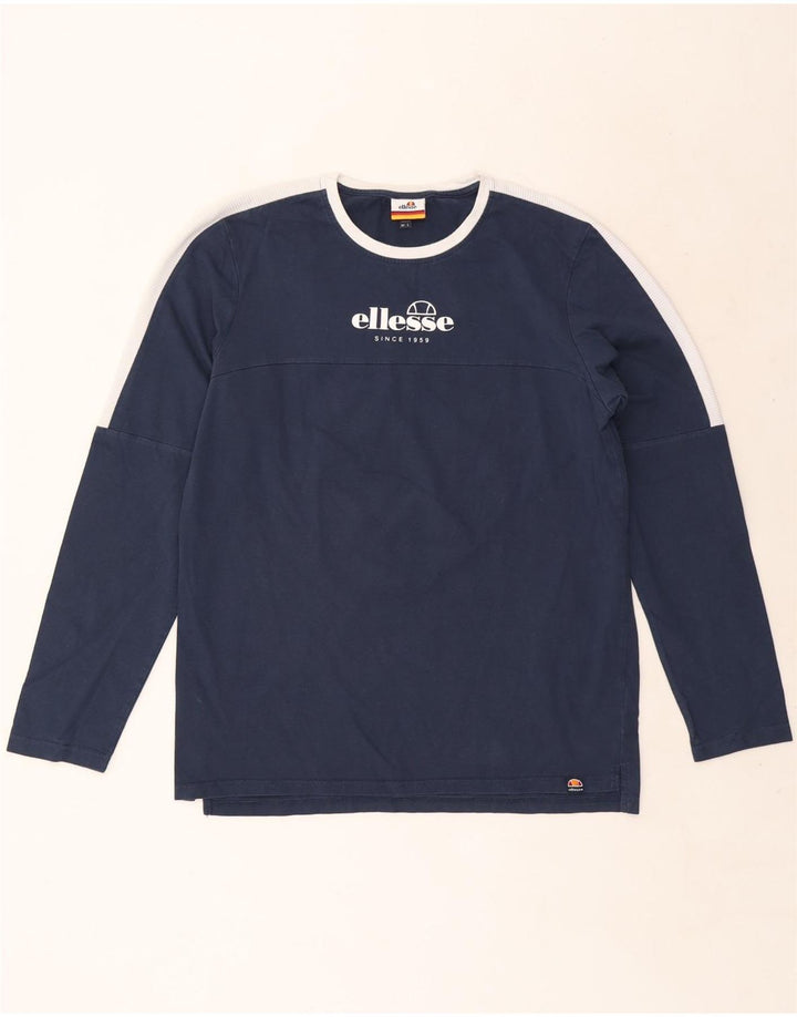 Ellesse Herren-Grafik-Oberteil, langärmelig, groß, marineblau, Farbblock-Baumwolle