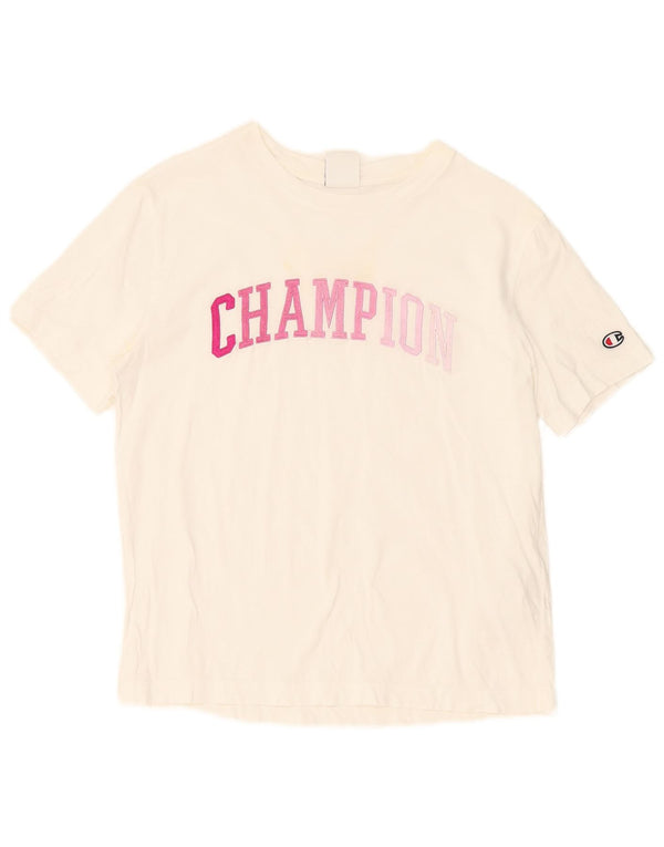 Champion Womens Oversized Graphic T-Shirt Top UK 6 XS Weiße Baumwolle