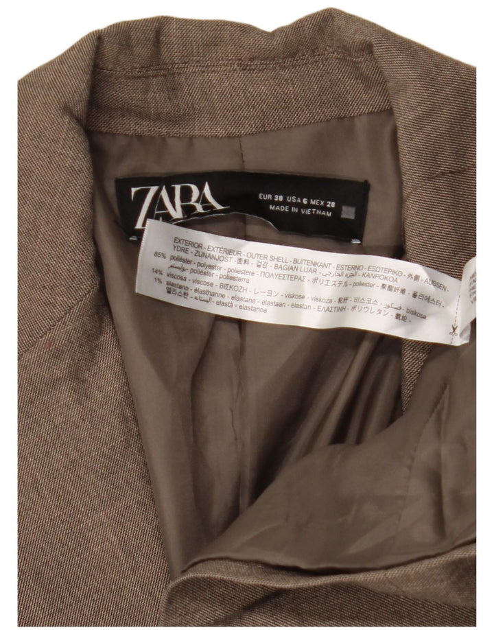 ZARA Damen 1-Knopf-Blazerjacke EU 38 Small Braunes Polyester