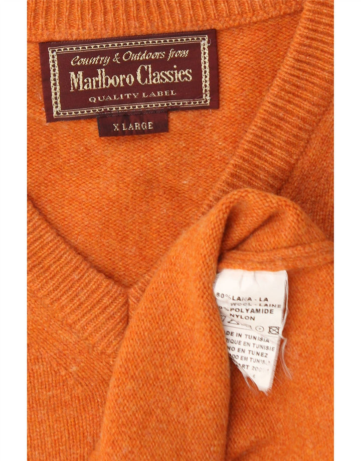 Marlboro Classics Herren-Pullover mit V-Ausschnitt, XL, orange Wolle