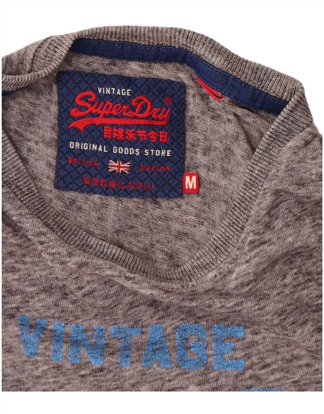 SUPERDRY Grafisches T-Shirt-Oberteil für Herren aus mittelgrau gesprenkelter Baumwolle