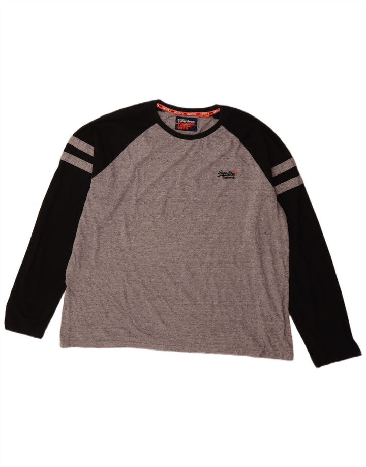 Superdry Herren-Oberteil, langärmelig, 3XL, Grau, Colourblock-Baumwolle