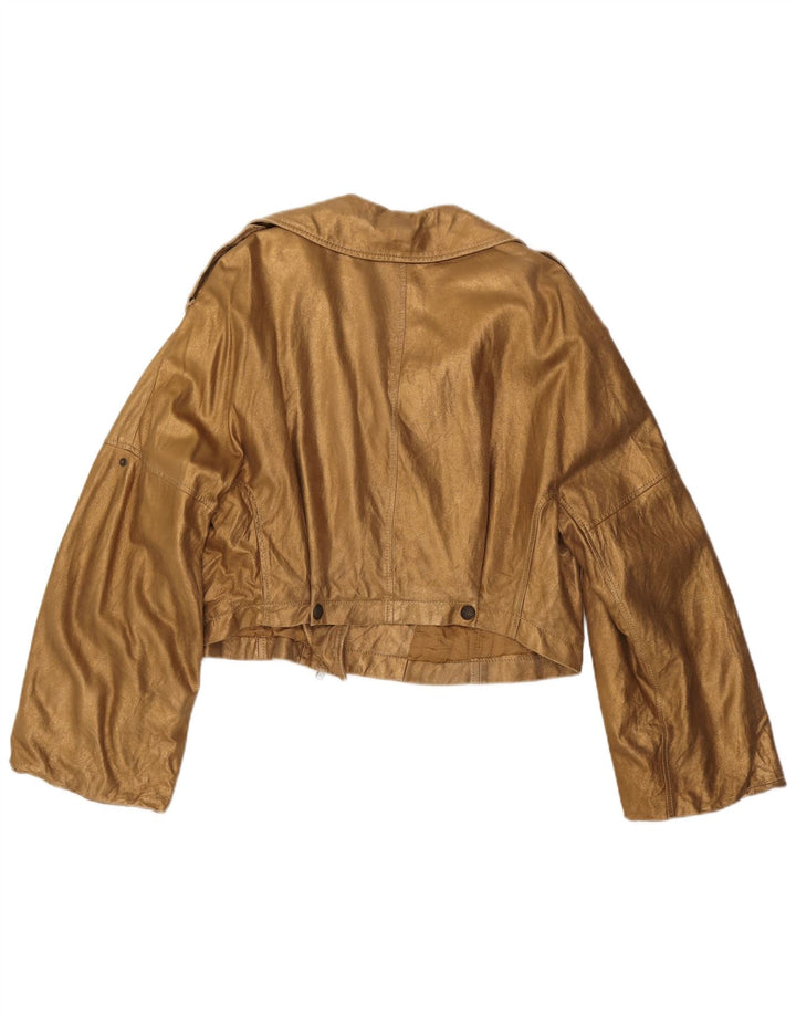 Sportmax Damen Crop Bikerjacke UK 14 Large Gold