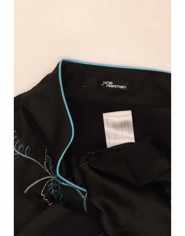 Jane Norman Damen-Blusenoberteil UK 12 Mittelschwarzes, geblümtes Polyester