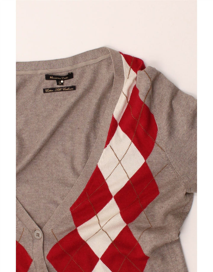 MASSIMO DUTTI Womens Cardigan Sweater UK 16 Large Grey Argyle/Diamond Vintage Massimo Dutti and Second-Hand Massimo Dutti from Messina Hembry 