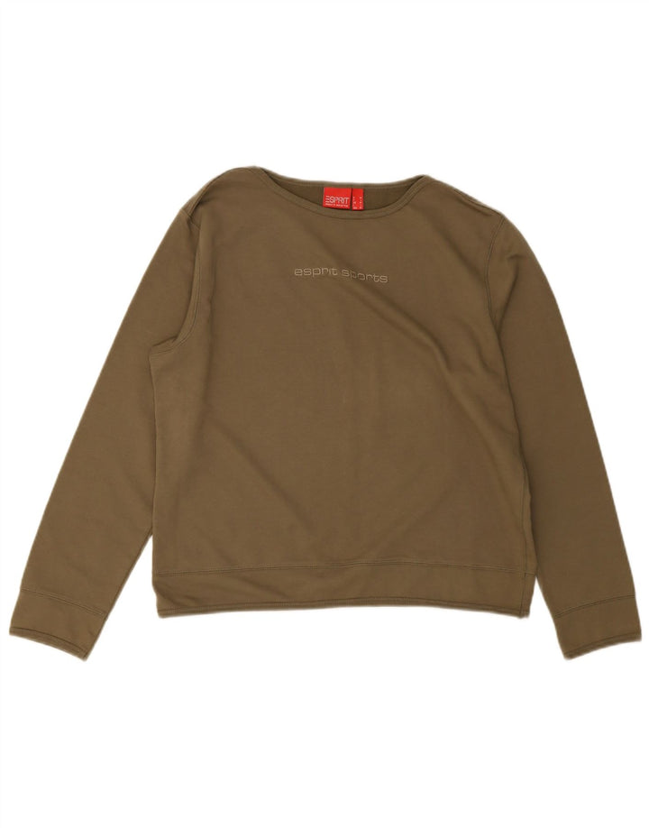 Esprit Damen Crop Graphic Top Langarm UK 14 Mittelgrüne Baumwolle