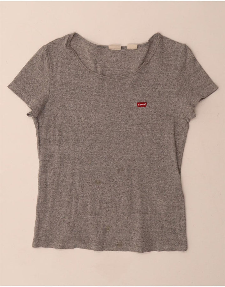 Levi's Damen-T-Shirt-Oberteil UK 12 Mittelgrau gefleckte Baumwolle