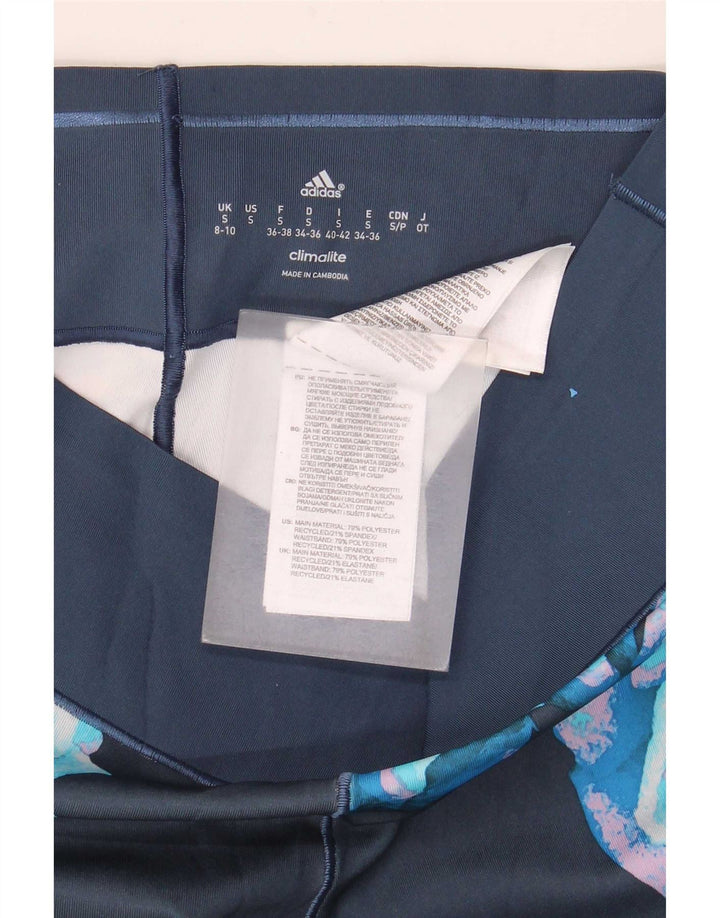 Adidas Damen Climalite Leggings UK 8/10 Small Blue Floral Polyester