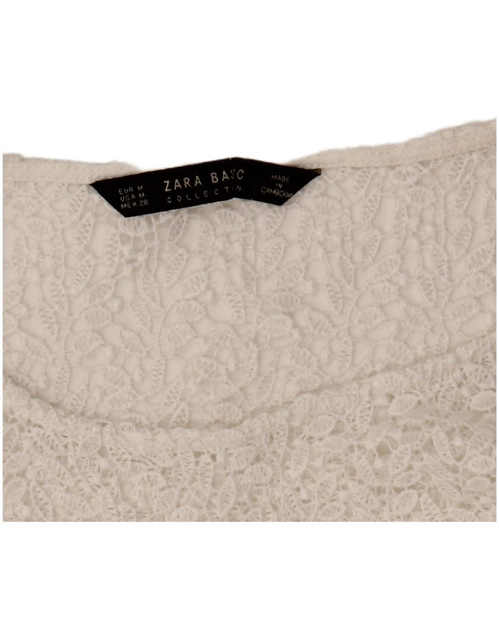 ZARA Damen Crop Bluse Top UK 12 Mittelweiß geblümt