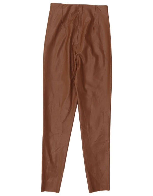 Zara Damen Skinny Kunstlederhose XS W24 L26 Braunes Polyester