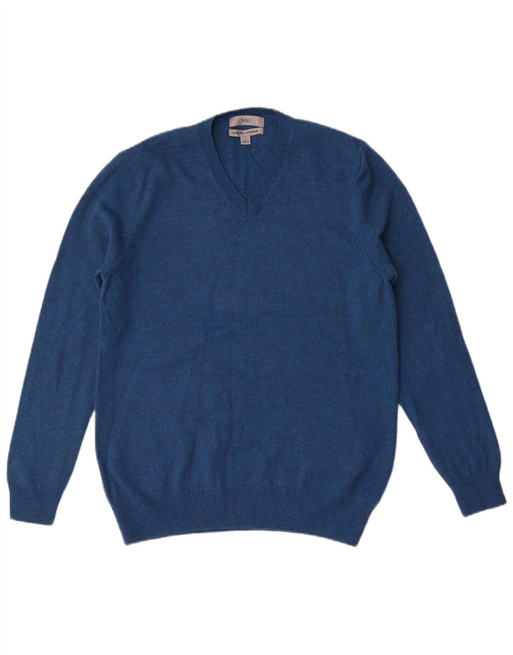 Marks & Spencer Herren-Pullover mit V-Ausschnitt, groß, blau gesprenkelte Wolle