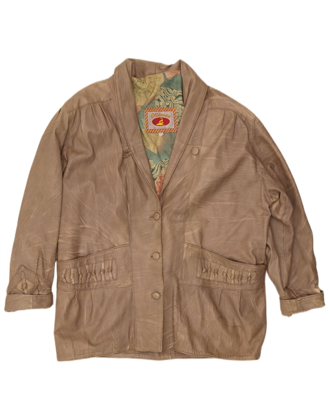Vintage Damen Lederjacke UK 14 Medium Beige Leder