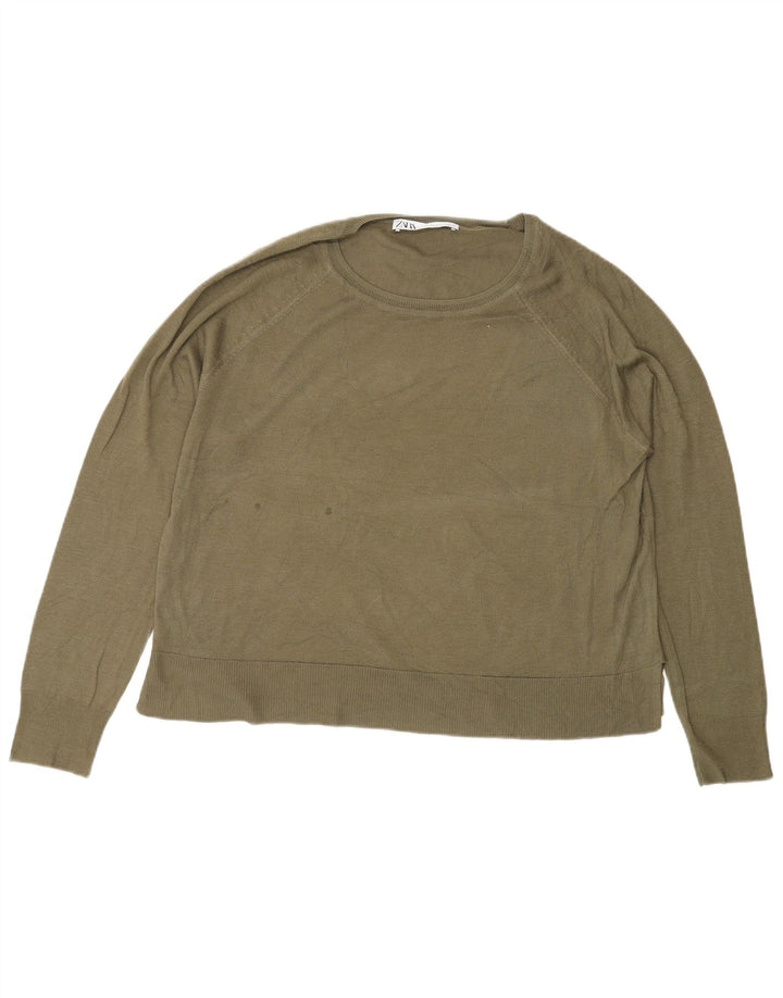Zara Damen-Pullover, reguläre Passform, Rundhalsausschnitt, Gr. 12, Mittelgrün