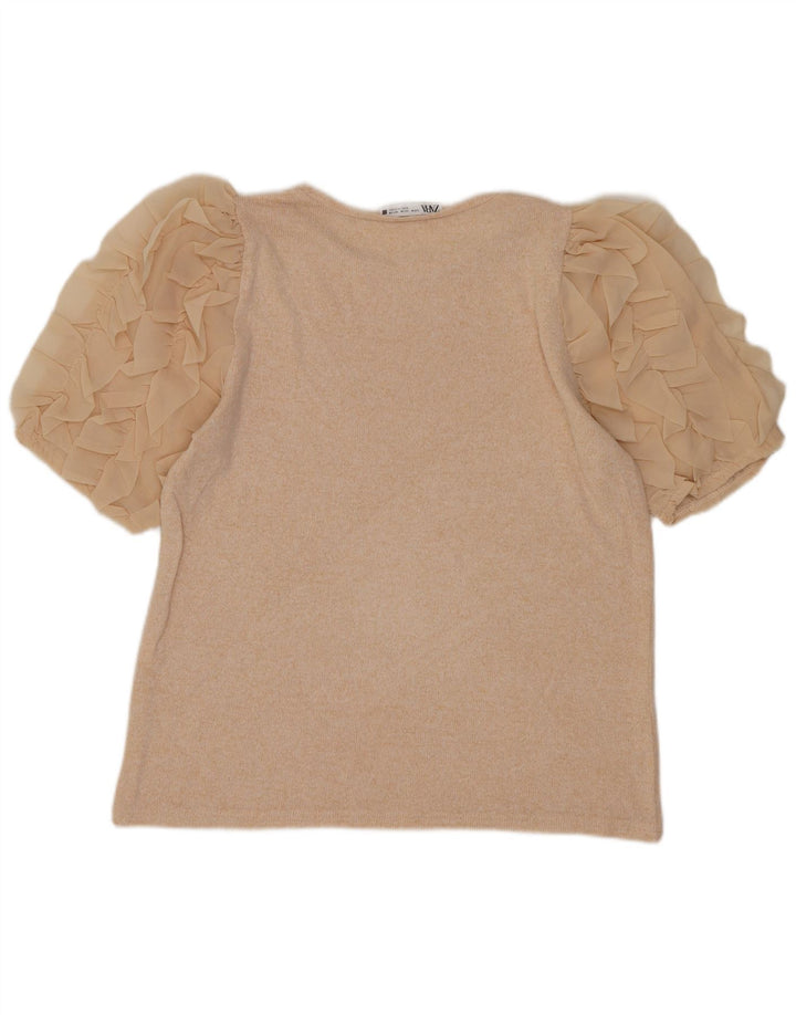 Zara Damen Bluse Top UK 12 Medium Beige