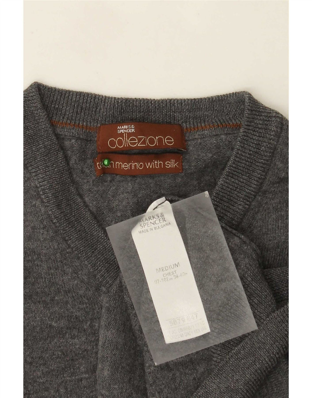Marks & Spencer Herren-Pullover mit V-Ausschnitt aus mittelgrauer Merinowolle