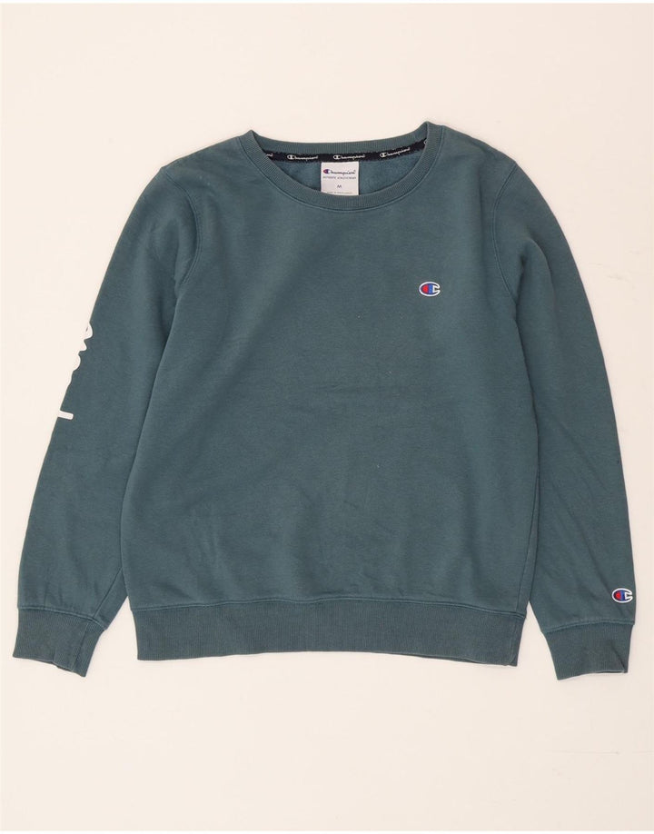 Champion Womens Graphic Sweatshirt Pullover UK 14 Mittelblaue Baumwolle