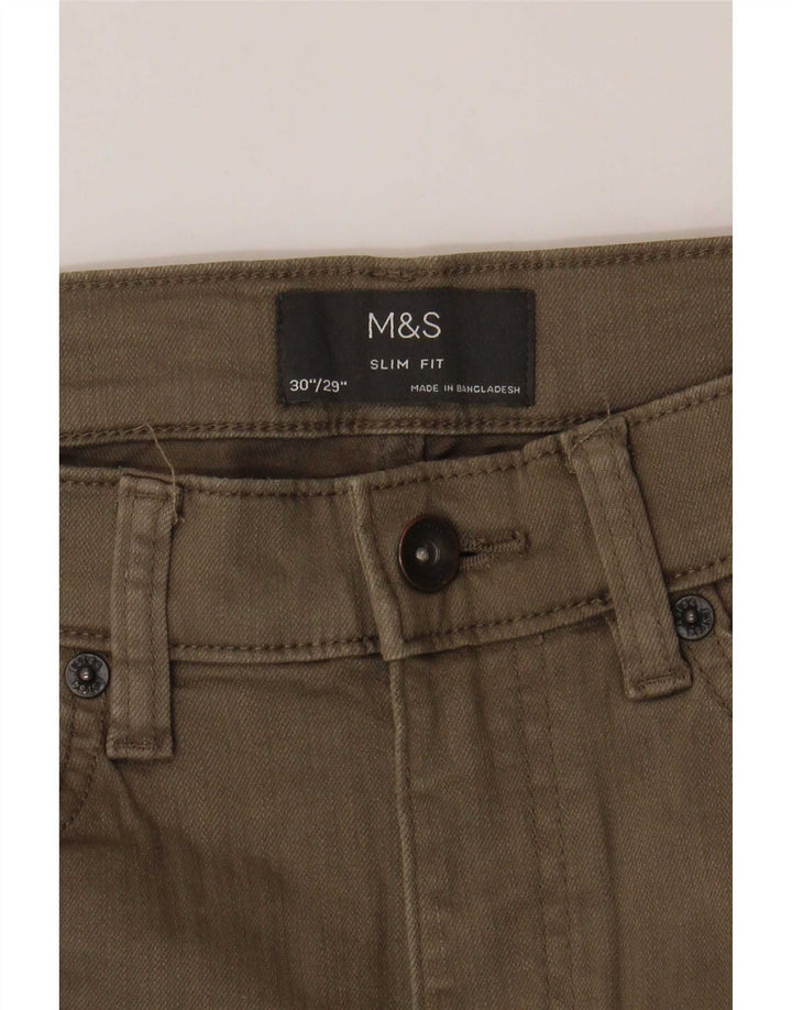 Marks & Spencer Herren Slim Jeans W30 L29 Khaki Baumwolle