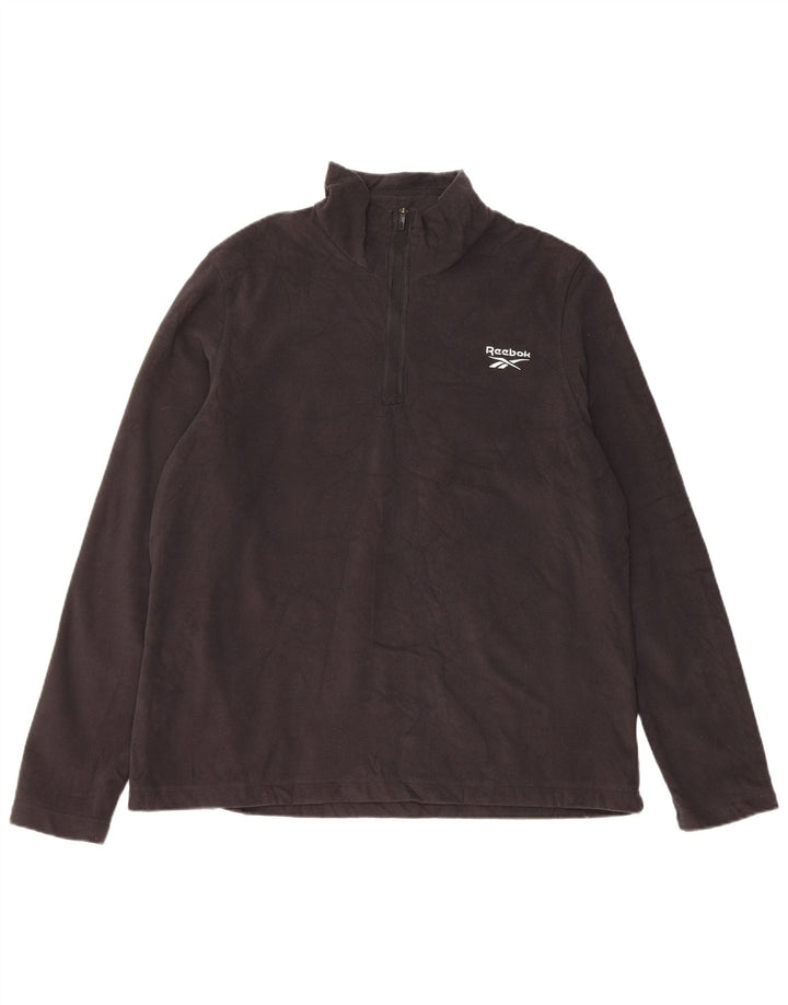 REEBOK Herren-Fleecepullover mit Reißverschluss, XL, schwarzes Polyester