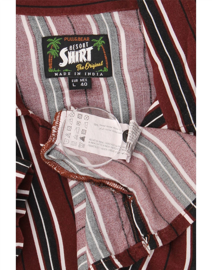 PULL & BEAR Herren-Kurzarmhemd, groß, Burgunderrot, gestreift, Viskose