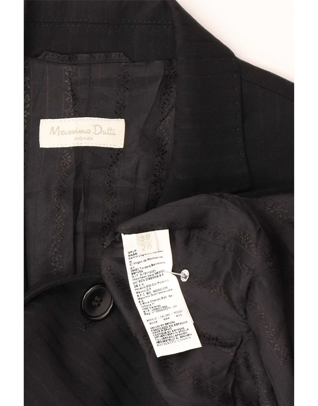 Massimo Dutti Damen 2-Knopf-Blazerjacke EU 38 Kleine schwarze Nadelstreifen