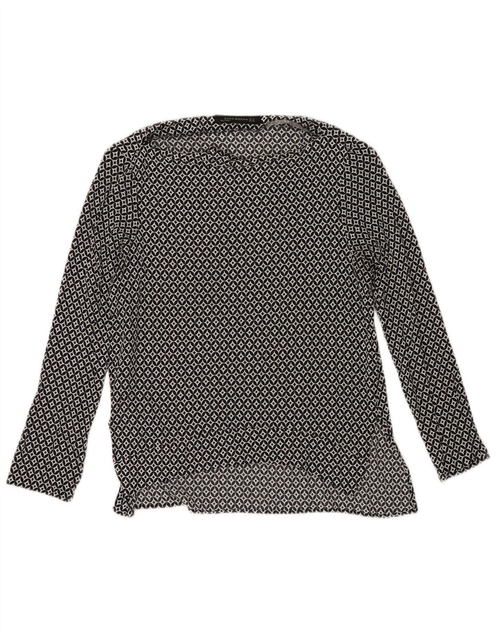 ZARA Womens Long Sleeve Blouse Top UK 12 Medium Black Geometric