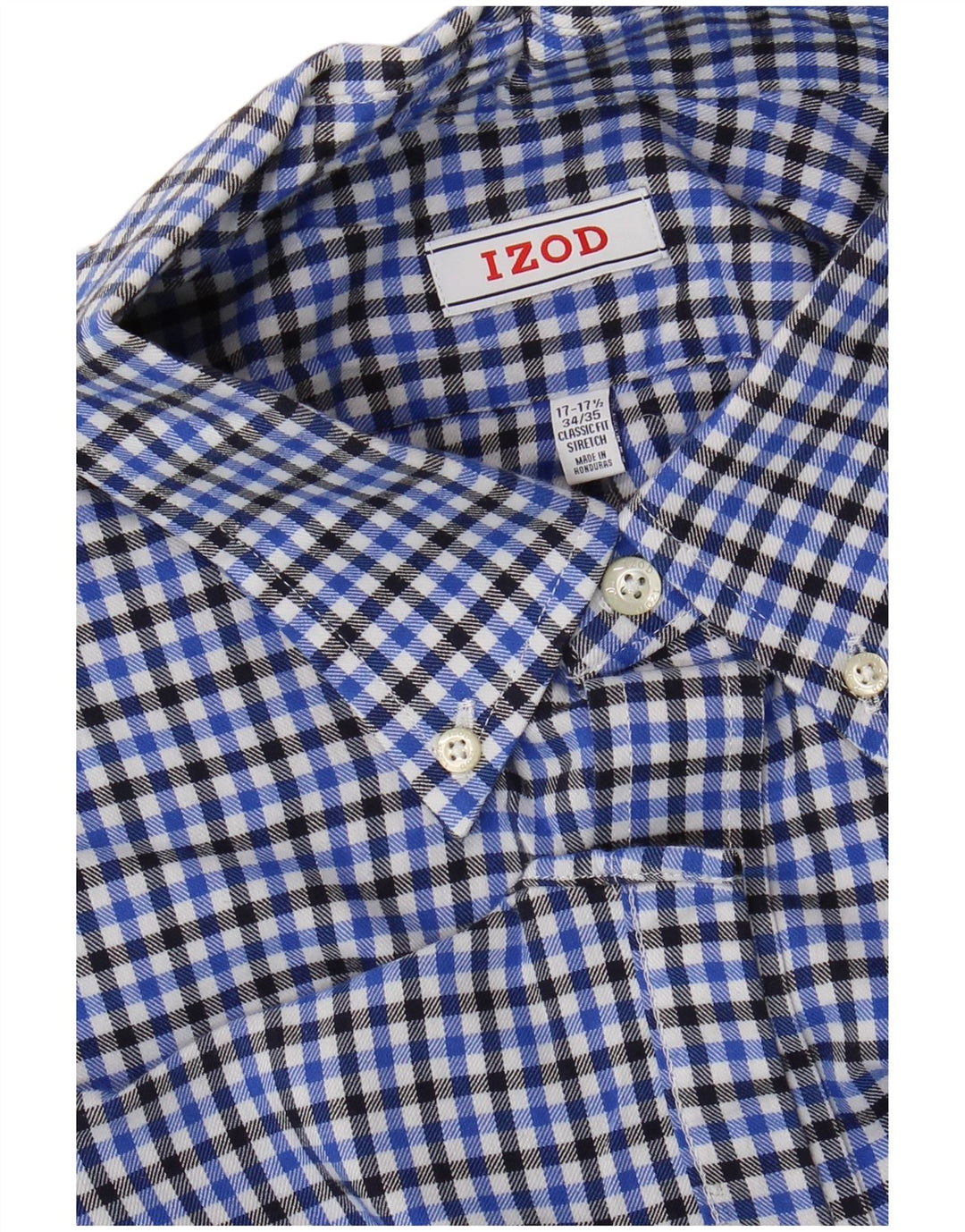 Izod Herrenhemd, Größe 17 17 1/2 XL, blau karierte Baumwolle