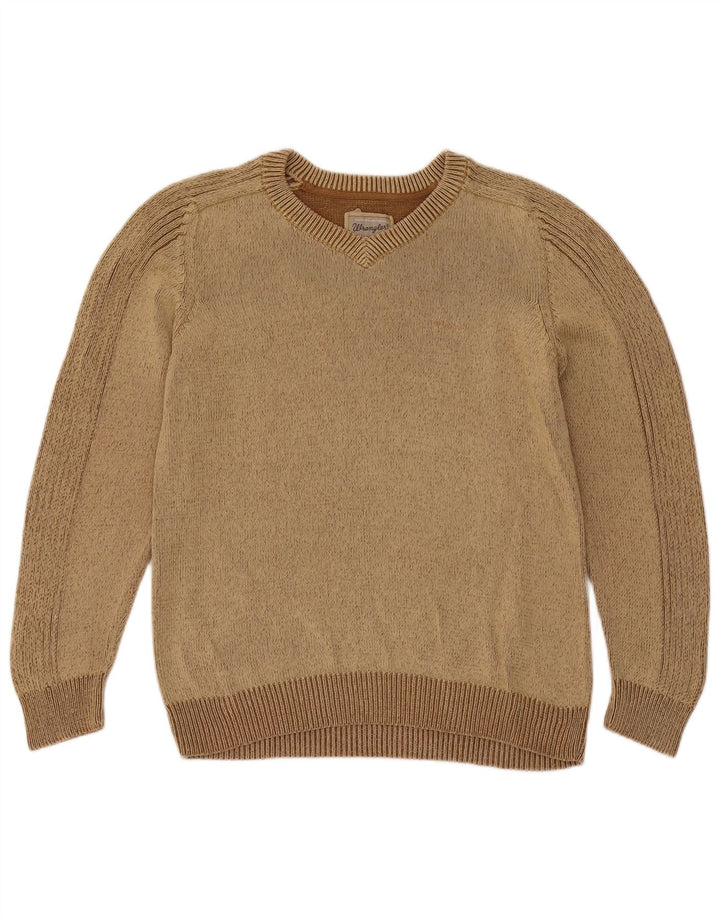 Wrangler Herren-Pullover mit V-Ausschnitt aus mittelbrauner Baumwolle