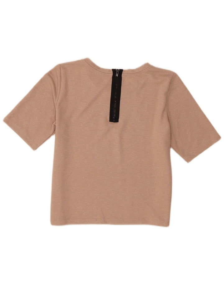 Topshop Damen Crop T-Shirt Top UK 10 Small Beige Polyester