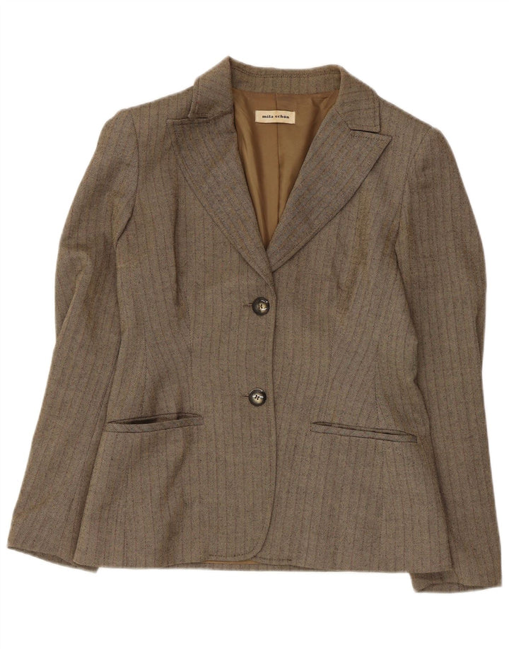 Mila Schon Damen 2-Knopf-Blazerjacke IT 42 Medium Khaki Herringbone
